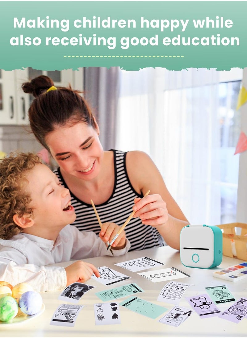 Excefore - Mini Sticker Printer, T02 Sticker Printer, Sticker Maker Machine, with 3 Rolls Paper, Pocket Sticker Printer Machine for Kids, Anatomy Flashcards, Journal, Photos, Notes, Kids Gift, Green - Image 1