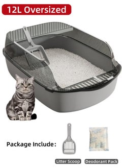 Cat Litter Box, Extra Large Cat Litter Pan High Sided Kitten Toilet Anti-Splash Cat Pet Tray Cat Open Top Litter Tray with Litter Sifting Scoop for Big Middle Small Cats, Easy to Clean