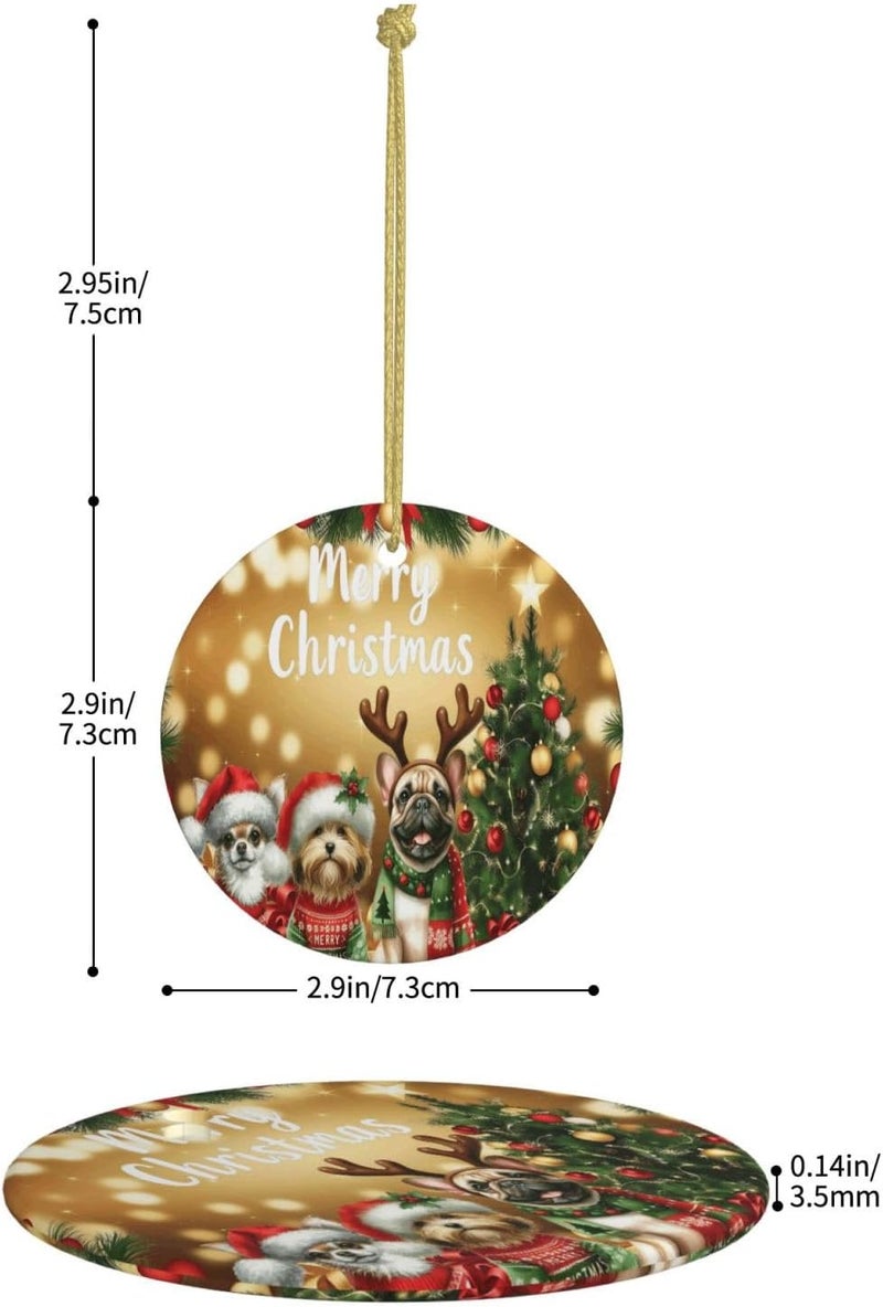 Dog Christmas Ornaments Ceramic Xmas Tree Hanging Ornament Round Ceramic Ornament Holiday Decoration for Men Women Friends Couples Wedding Anniversary Memorial - Image 3