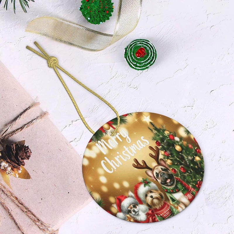 Dog Christmas Ornaments Ceramic Xmas Tree Hanging Ornament Round Ceramic Ornament Holiday Decoration for Men Women Friends Couples Wedding Anniversary Memorial - Image 4