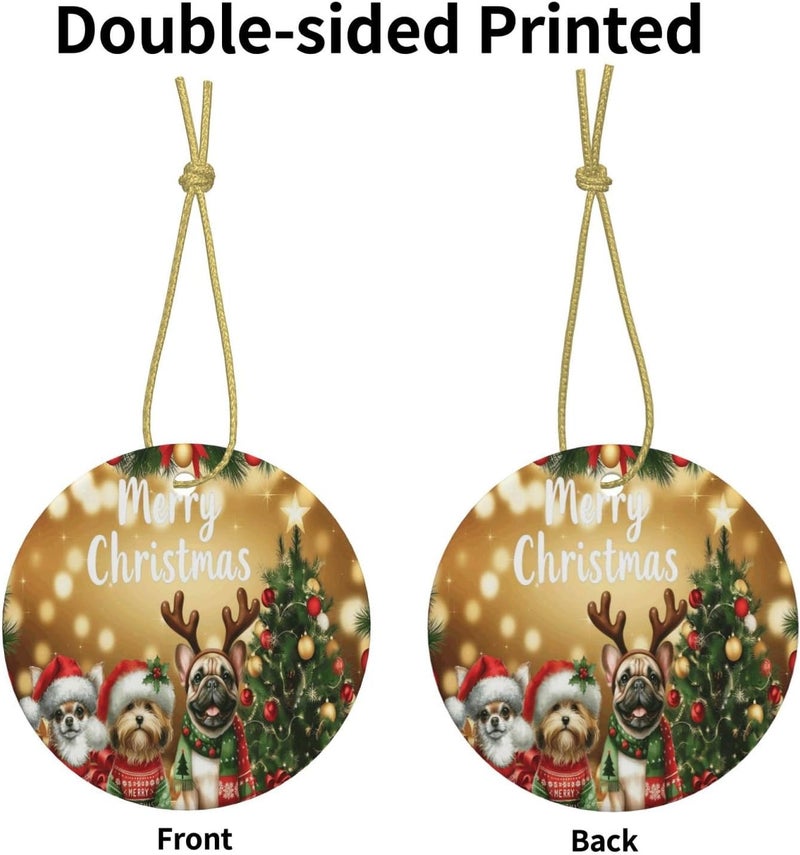 Dog Christmas Ornaments Ceramic Xmas Tree Hanging Ornament Round Ceramic Ornament Holiday Decoration for Men Women Friends Couples Wedding Anniversary Memorial - Image 2