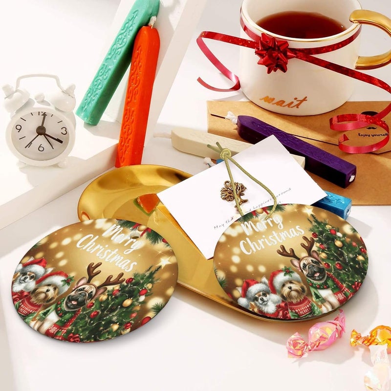 Dog Christmas Ornaments Ceramic Xmas Tree Hanging Ornament Round Ceramic Ornament Holiday Decoration for Men Women Friends Couples Wedding Anniversary Memorial - Image 5