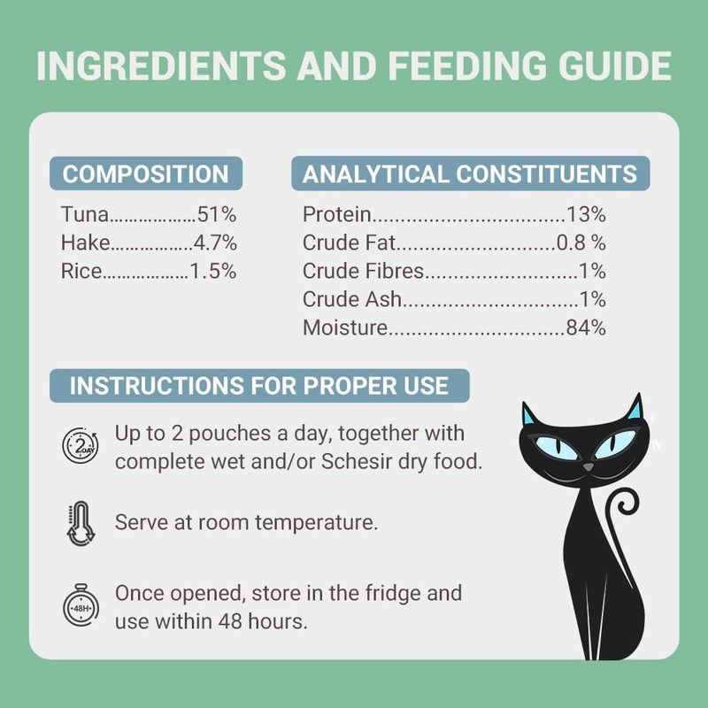 Schesir Tuna Whole Meat with Hake in Jelly Cat Wet Food - 85 gm Pouch | Premium Protein-Rich Seafood Meal for Adult Cats, Gently Steam-Cooked & Natural (Pack of 30) - Image 2
