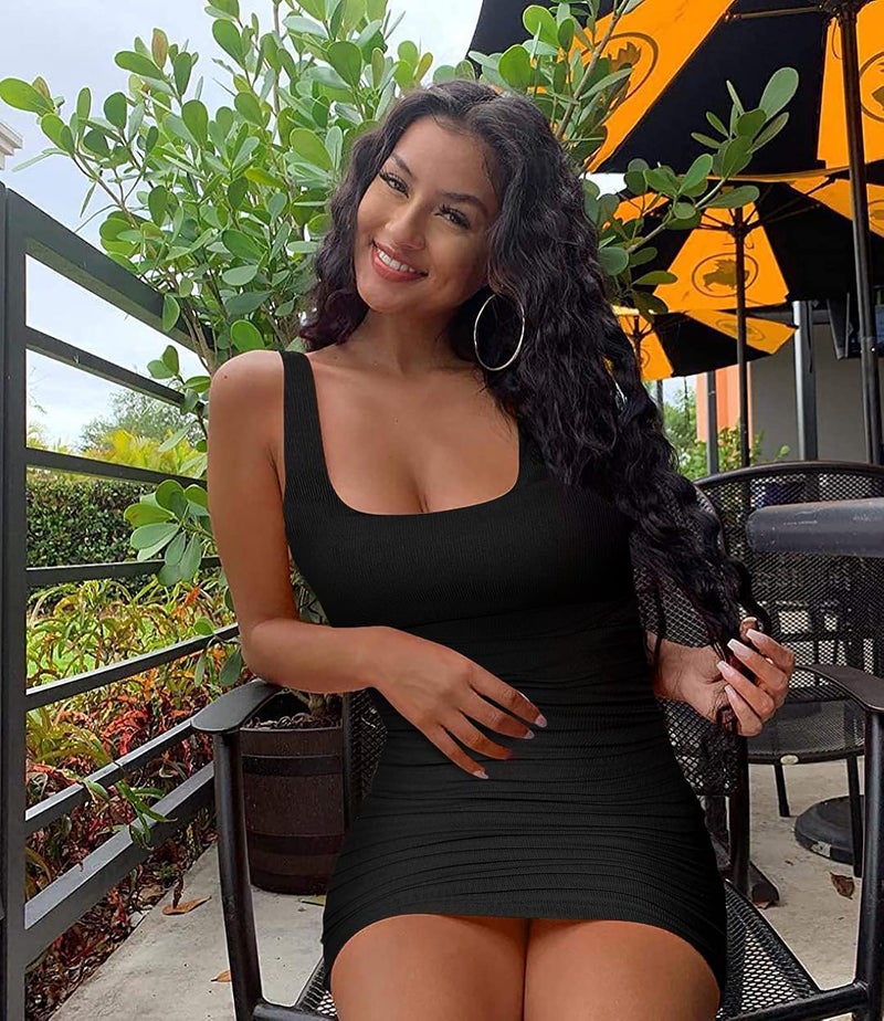 Valiamcep Tank Dress for Women Summer Square Neck Ribbed Knit Bodycon Sexy Mini Dress Sleeveless Slim Fitted Casual Basic Going Out Dresses Black S - Image 2