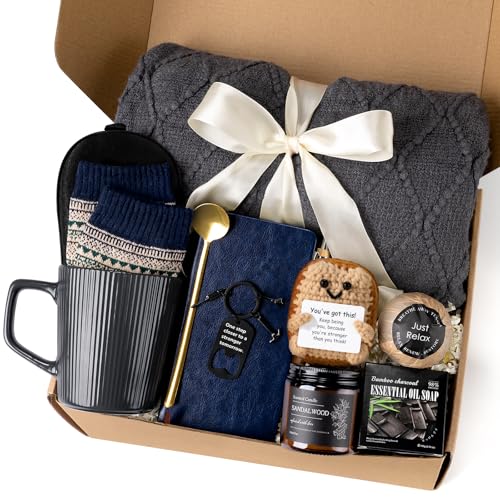 Suhctuptx Get Well Soon Gift Baskets for Men, Self Care Package for Men, Fathers Day Gifts Basket with Plush Blanket Ceramic Mug Socks, Thinking Of You/After Surgery/Sympathy Gifts for Men Dad Brother Husband - Image 1