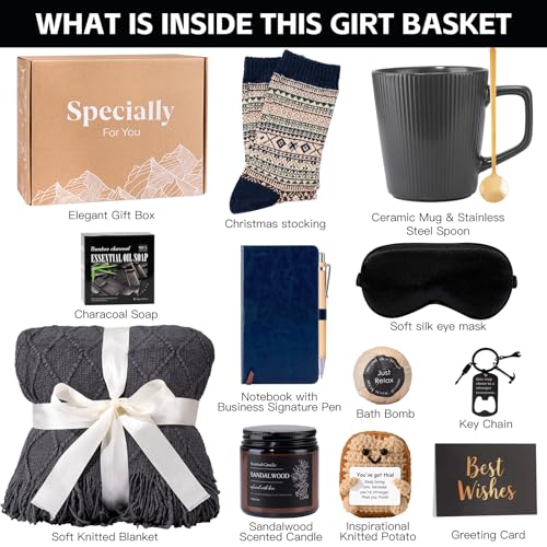 Suhctuptx Get Well Soon Gift Baskets for Men, Self Care Package for Men, Fathers Day Gifts Basket with Plush Blanket Ceramic Mug Socks, Thinking Of You/After Surgery/Sympathy Gifts for Men Dad Brother Husband - Image 2