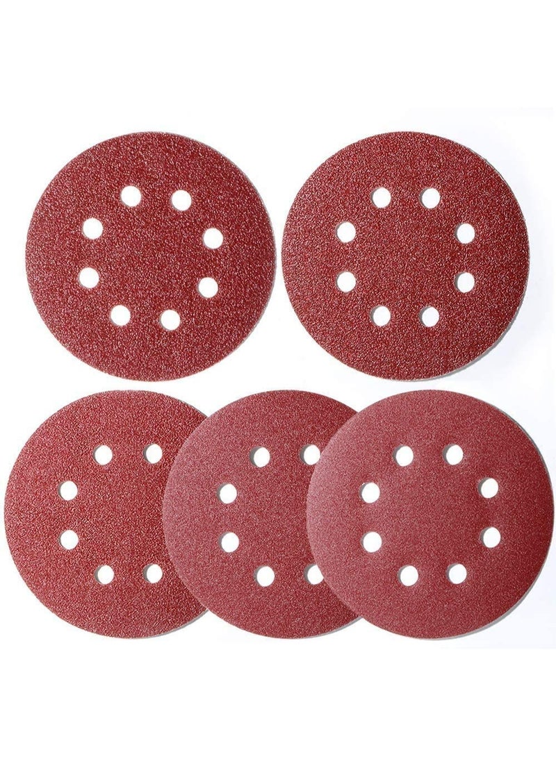 100pcs 5 inch Sanding Discs Hook and Loop, (8 Hole Orbital Sander Sandpaper, 20 x 40/60/80/120/180 Grit Orbital Sander Pads), Round Sandpaper Discs by - Image 1
