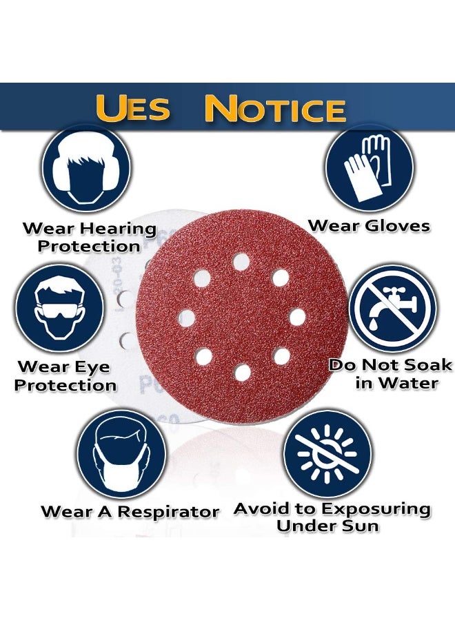 100pcs 5 inch Sanding Discs Hook and Loop, (8 Hole Orbital Sander Sandpaper, 20 x 40/60/80/120/180 Grit Orbital Sander Pads), Round Sandpaper Discs by - Image 5
