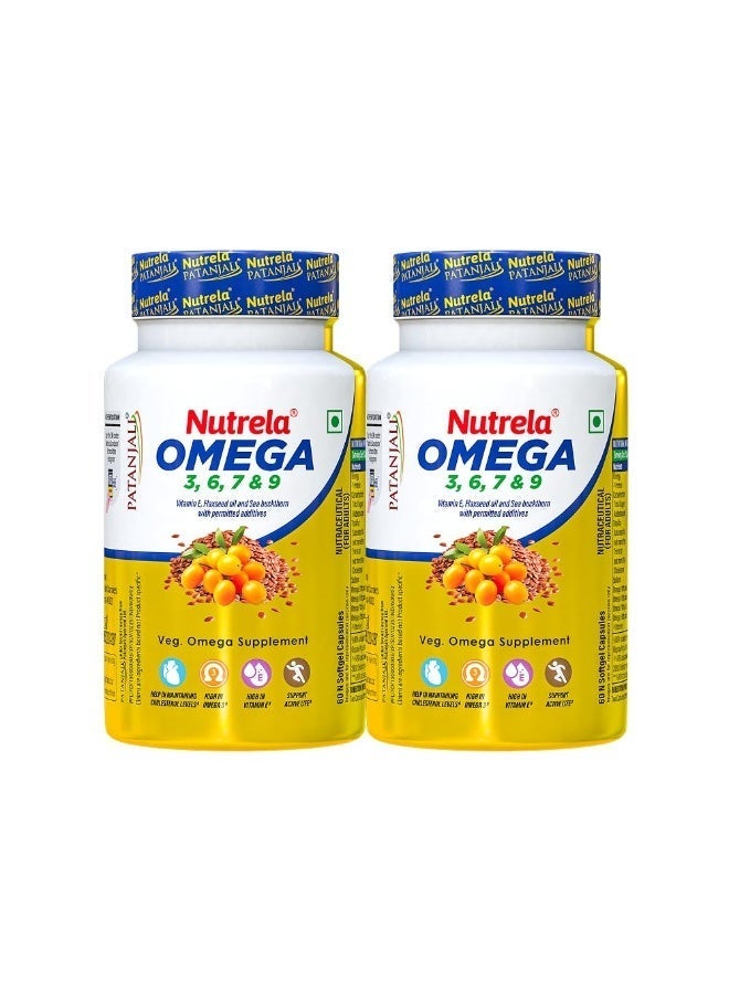 Nutrela Patanjali Omega 3 6 7 9 vegetarian softgels, pack of 2 - Image 1