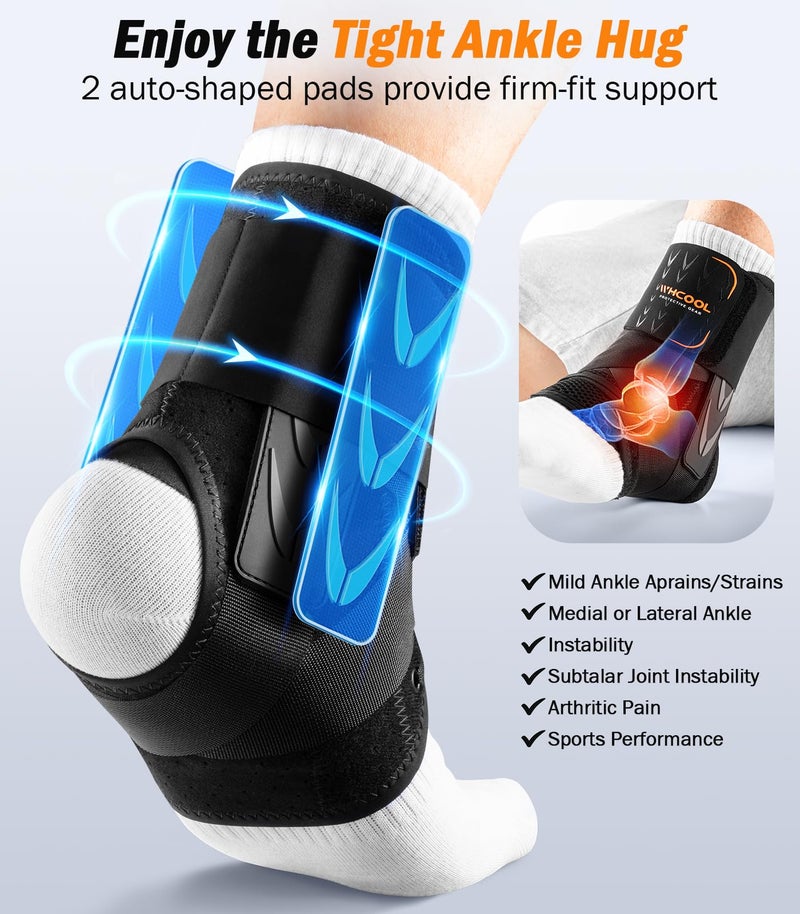 WHCOOL Slim-Fit Ankle Brace for Sprained Ankle, Quick Lace Up Ankle Support for Women Men with 2 Auto-Shaped Pads, Air Fabric Cool Ankle Stabilizer for Injury Recover, Running,Sports, L(13â€-14â€) - Image 2