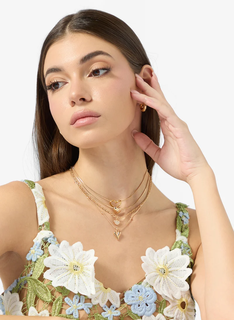 Ginger Multi layered Heart Charm Necklace