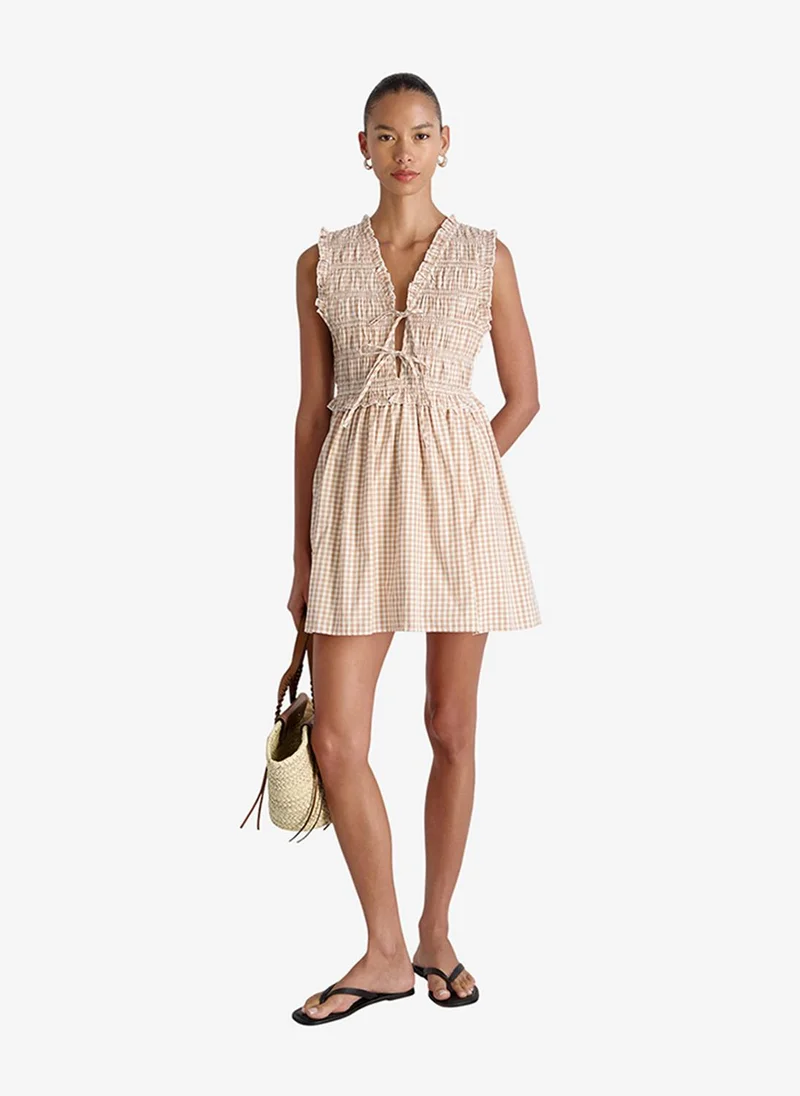فرنش كونكشن Women's Petit Ging Almnd Nde Rhodes Pop Gingham Smockd Dress