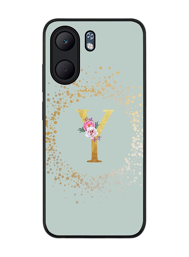 Stylizedd For Oppo A5x 5G / A5x 4G Case,Slim fit Camera Protection, Shockproof Thin Phone cover  - Custom Monogram Floral - Y  (Light Grey )