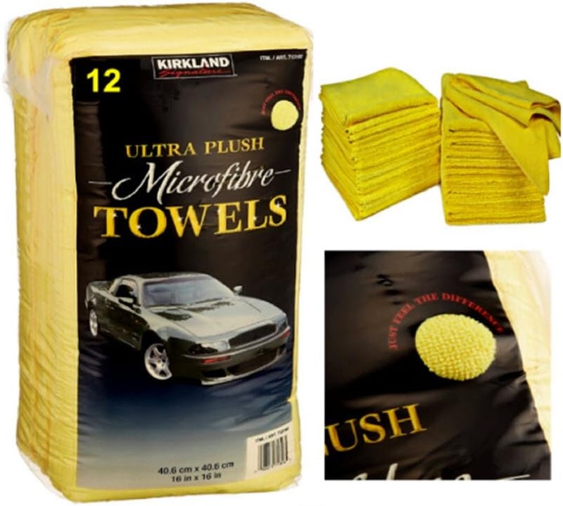 Kirkland Signature Ultra Plush Microfibre Towels - 12 Pack, Yellow, 40.6 x 40.6 cm
