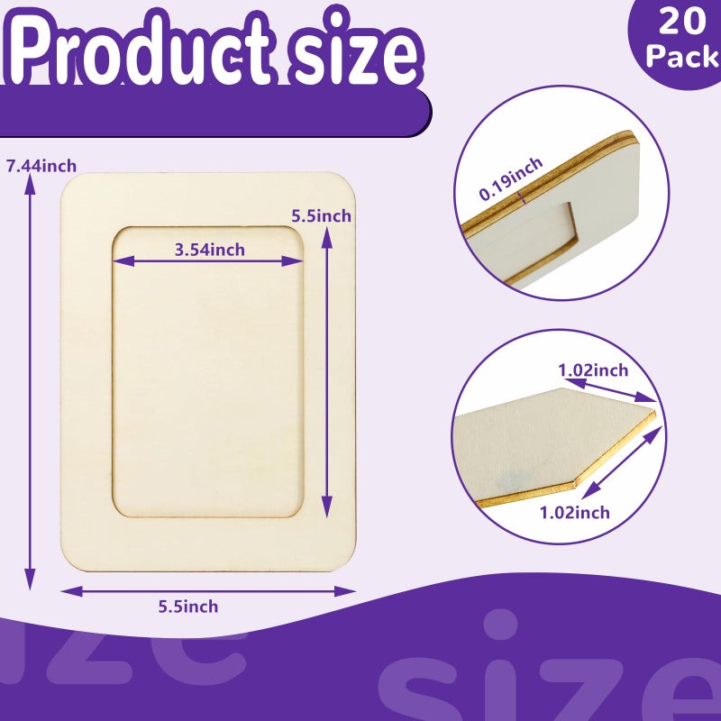 VOKOY 20 Pack Wooden Picture Frames for Crafts, DIY Wood Craft Picture Frames Bulk for 4" x 6" Photos,Unfinished Standing Photo Frames DIY Crafts Wood Decorate for Mother's Day Birthday Party Gifts - Image 2