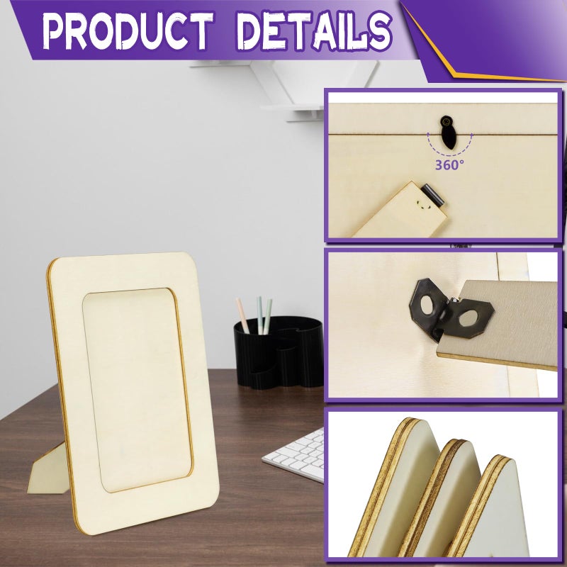 VOKOY 20 Pack Wooden Picture Frames for Crafts, DIY Wood Craft Picture Frames Bulk for 4" x 6" Photos,Unfinished Standing Photo Frames DIY Crafts Wood Decorate for Mother's Day Birthday Party Gifts - Image 3