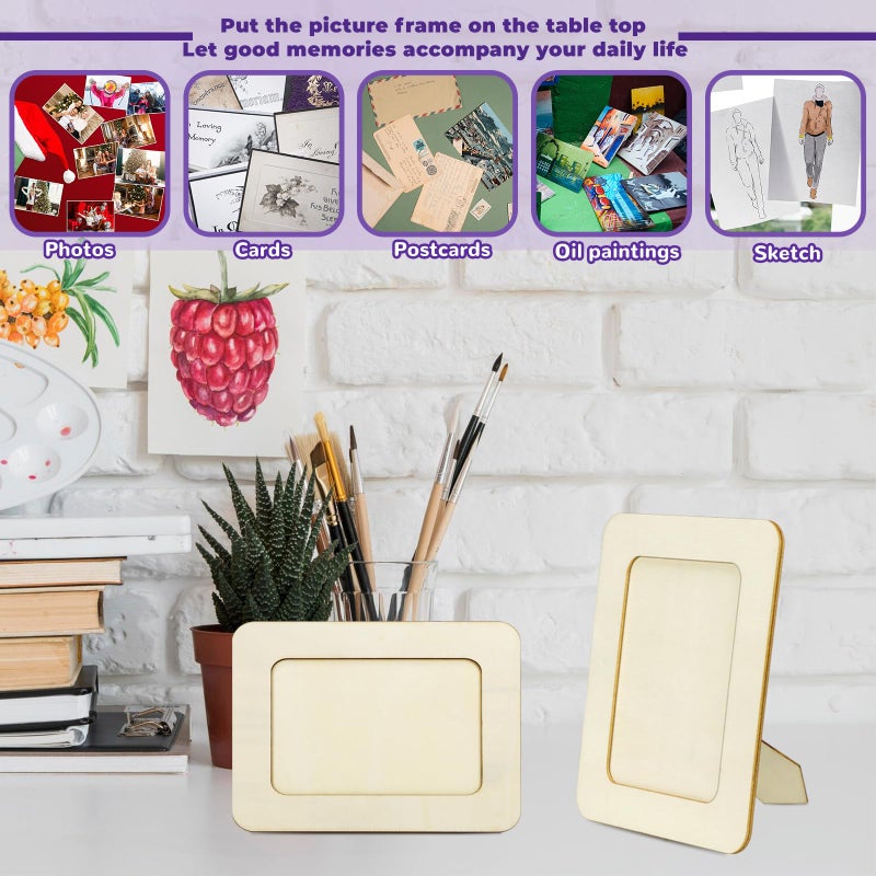 VOKOY 20 Pack Wooden Picture Frames for Crafts, DIY Wood Craft Picture Frames Bulk for 4" x 6" Photos,Unfinished Standing Photo Frames DIY Crafts Wood Decorate for Mother's Day Birthday Party Gifts - Image 4