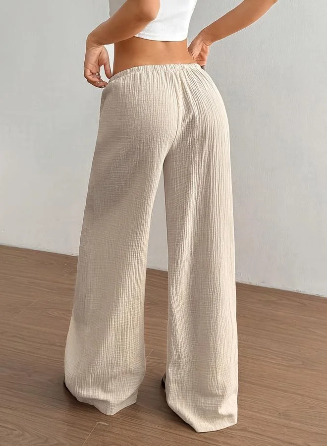 تايك تو Beige Wide Leg Textured Pants