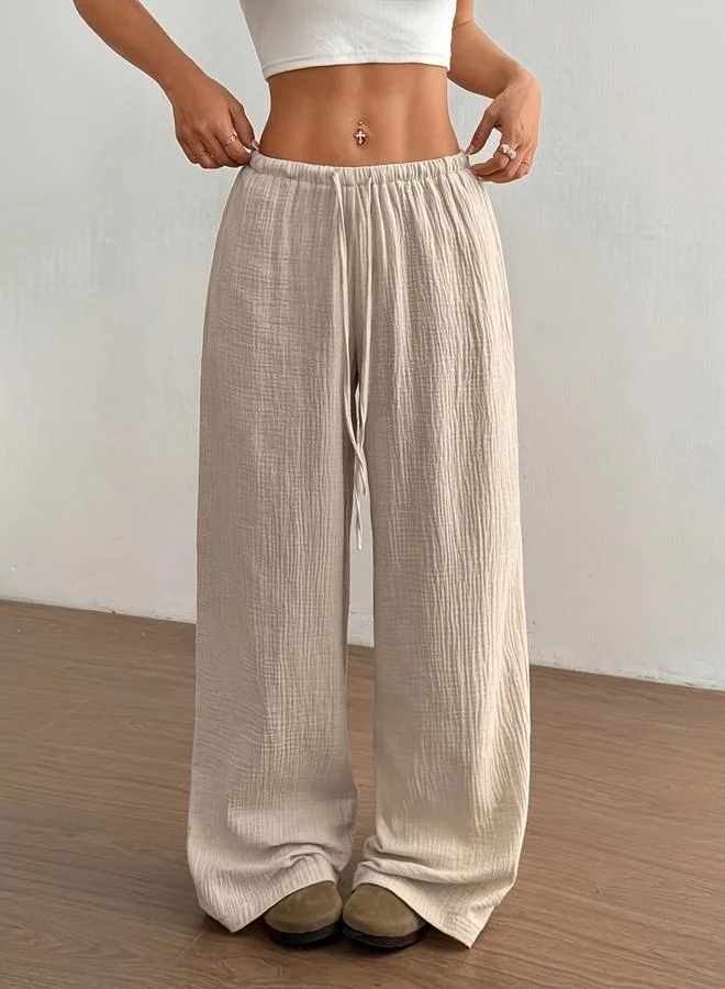 تايك تو Beige Wide Leg Textured Pants