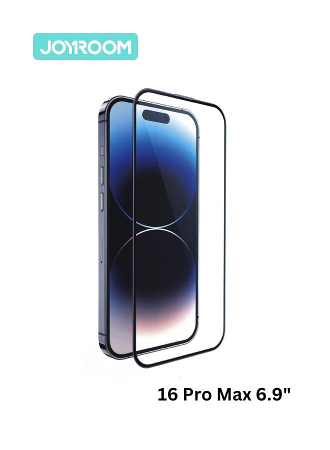 JOYROOM iPhone 16 Pro Max Screen Protector 6.9 Inch 2.5D Full Screen with Black Edge, Military-Grade Protection, Scratch Resistant, Anti-Fingerprint, Bubble Free, Case Friendly Clear/Black - Image 1