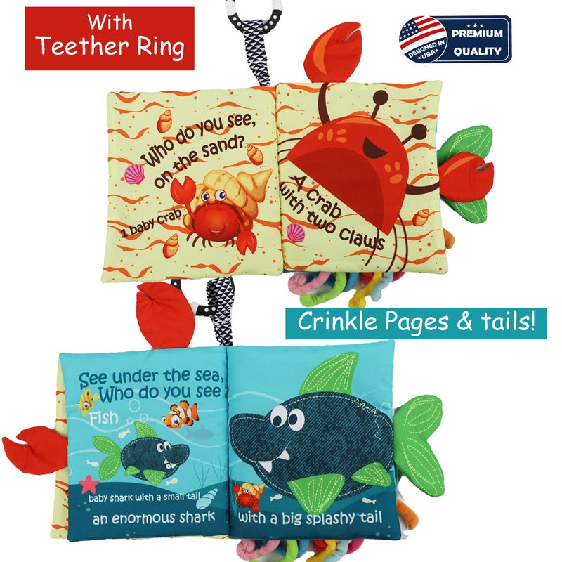 Bebe Mondo Fish Soft Baby Book Toys,Touch and Feel Cloth Crinkle Books for Babies, Infant Baby Toys 0-3-6-12-18 Months,Early Learning Education Toys,Mirror Toy,Shower Baby Gifts Christmas for Boys Girls-GIF Box - Image 3