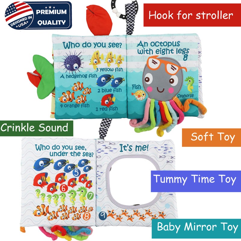 Bebe Mondo Fish Soft Baby Book Toys,Touch and Feel Cloth Crinkle Books for Babies, Infant Baby Toys 0-3-6-12-18 Months,Early Learning Education Toys,Mirror Toy,Shower Baby Gifts Christmas for Boys Girls-GIF Box - Image 4