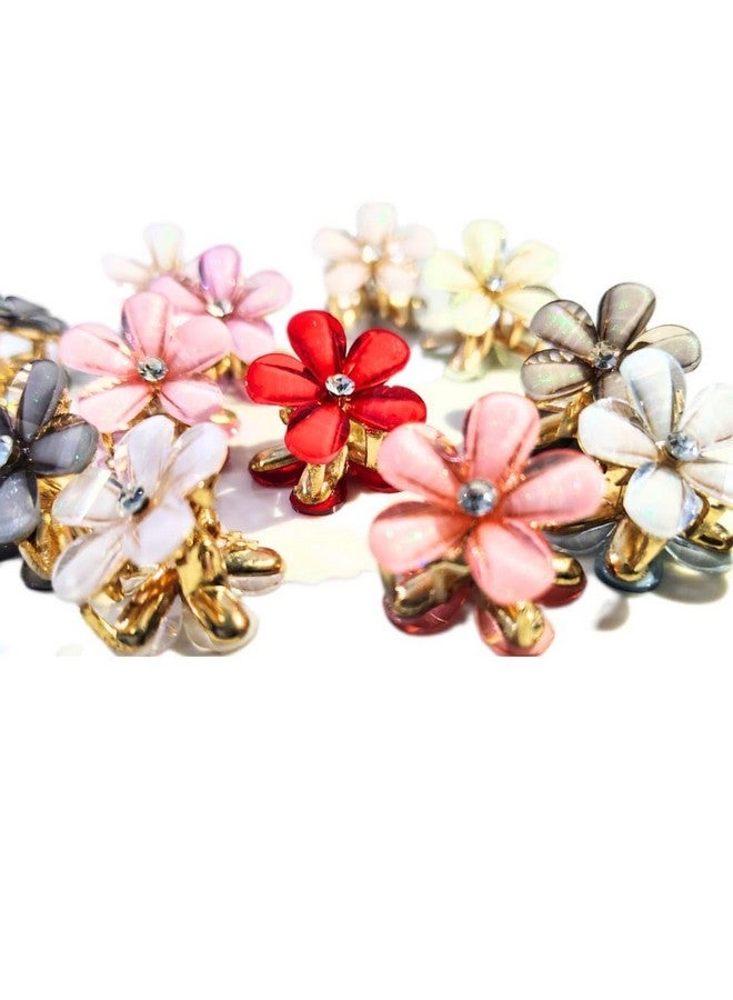 BAOER Korean Style Small Resin Hair Claw Clips Mini stone Claw Clips with Flower Design, Sweet Artificial Bangs Clips Decorative Hair Accessories for Women's Girls Pack of 4 Pcs - Image 1