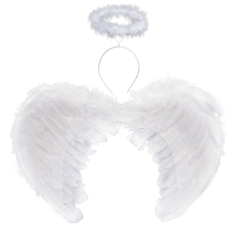 SUMERSHA Angel Wings White Feather Wings and Halo Headband for Cosplay Party Costume Halloween Dress Up Props Christmas Decoration