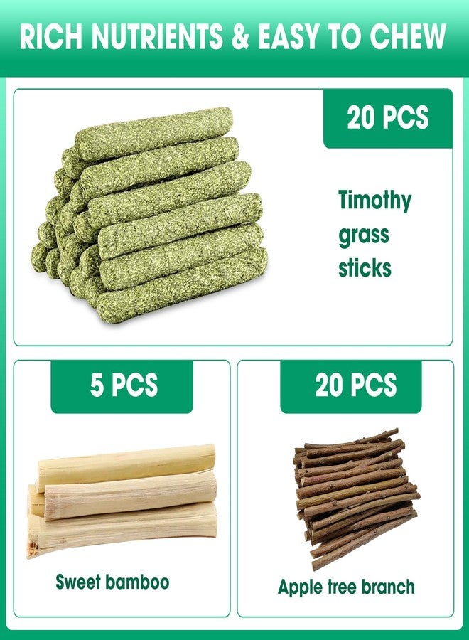 WDEFUN Natural Pet Chew Toys Set - 20 Timothy Hay Sticks 20 Apple Tree Branches 5 Sweet Bamboo, Safe Chewing Toys for Rabbit, Guinea Pig, Hamster, Chinchilla, Gerbil - Teeth Grinding & Boredom Relief - Image 2