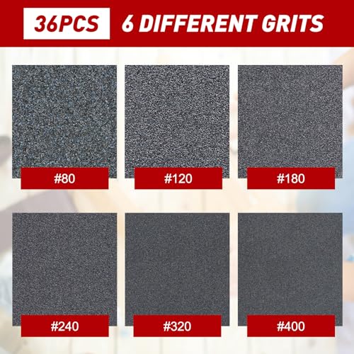 Pukamam 36 Pcs Sanding Sponge 80/120/180/240/320/400 Grit Sandpaper Assortment, Washable & Reusable Sanding Blocks for Wood, Metal, Drywall, Glazing, Wet Dry Sandpaper for Smooth Finishing - Image 3