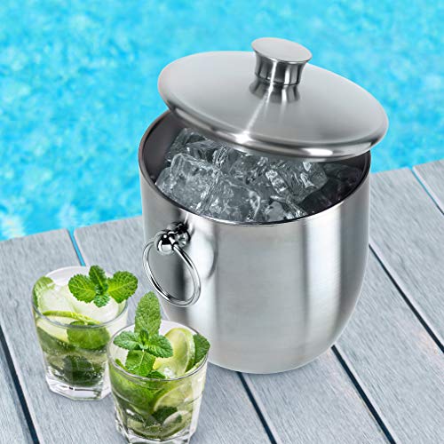 OGGI Double Wall Stainless Steel Ice Bucket - Insulated Ice Bucket with Elegant Steel Lid, Classic Handles & Stainless Steel Ice Tongs - Great for Home Bar, Chilling Beer, Champagne and Wine - 3 qt - Image 3