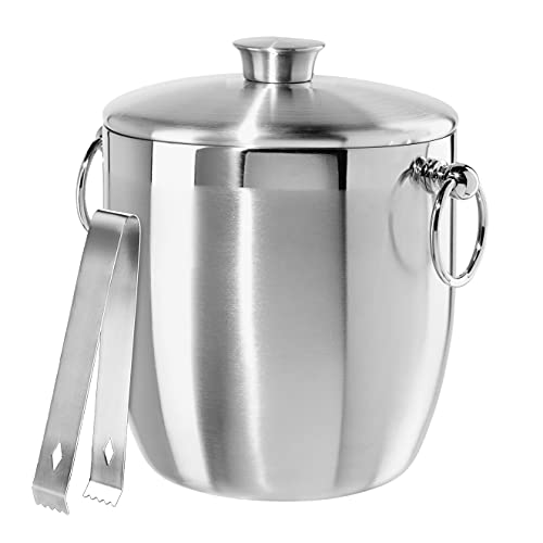 OGGI Double Wall Stainless Steel Ice Bucket - Insulated Ice Bucket with Elegant Steel Lid, Classic Handles & Stainless Steel Ice Tongs - Great for Home Bar, Chilling Beer, Champagne and Wine - 3 qt - Image 1