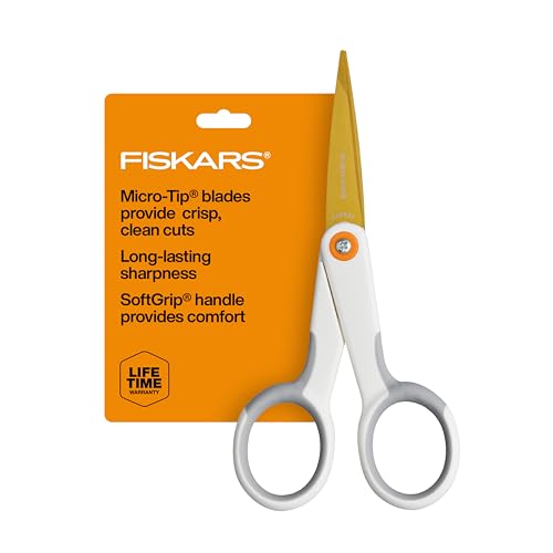 Fiskars MicroTip Scissors Precision Cutting Shears Titanium Blades SoftGrip Handle for Intricate Cuts 5 WhiteGray - Image 1