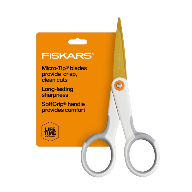 Fiskars MicroTip Scissors Precision Cutting Shears Titanium Blades SoftGrip Handle for Intricate Cuts 5 WhiteGray - Image 3