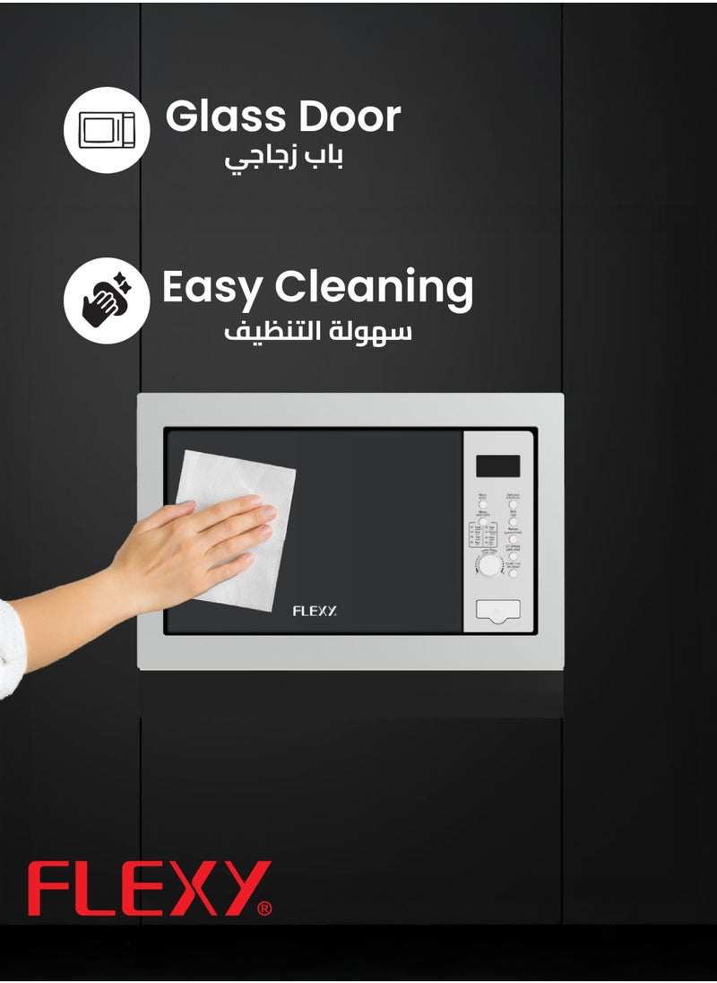 30L Built-In Microwave Oven with Grill, 950W Power, 8 Auto Menus, Timer, Defrost, Glass Door, Button & Knob Control, 2-Year Warranty