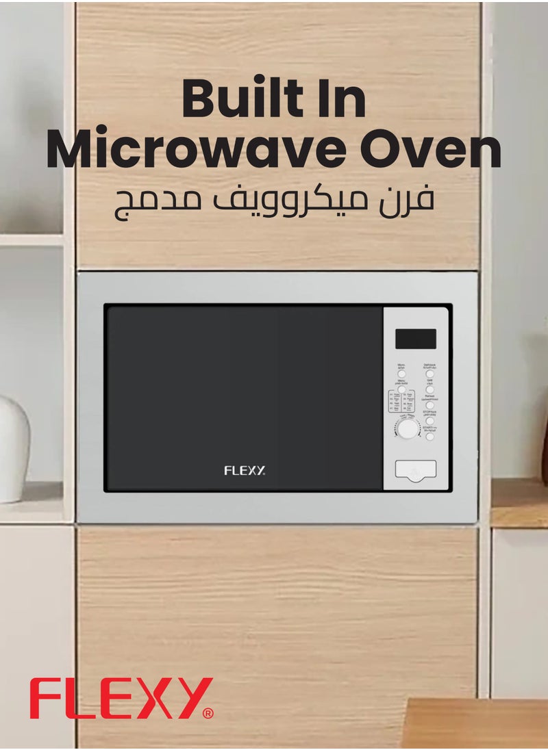30L Built-In Microwave Oven with Grill, 950W Power, 8 Auto Menus, Timer, Defrost, Glass Door, Button & Knob Control, 2-Year Warranty