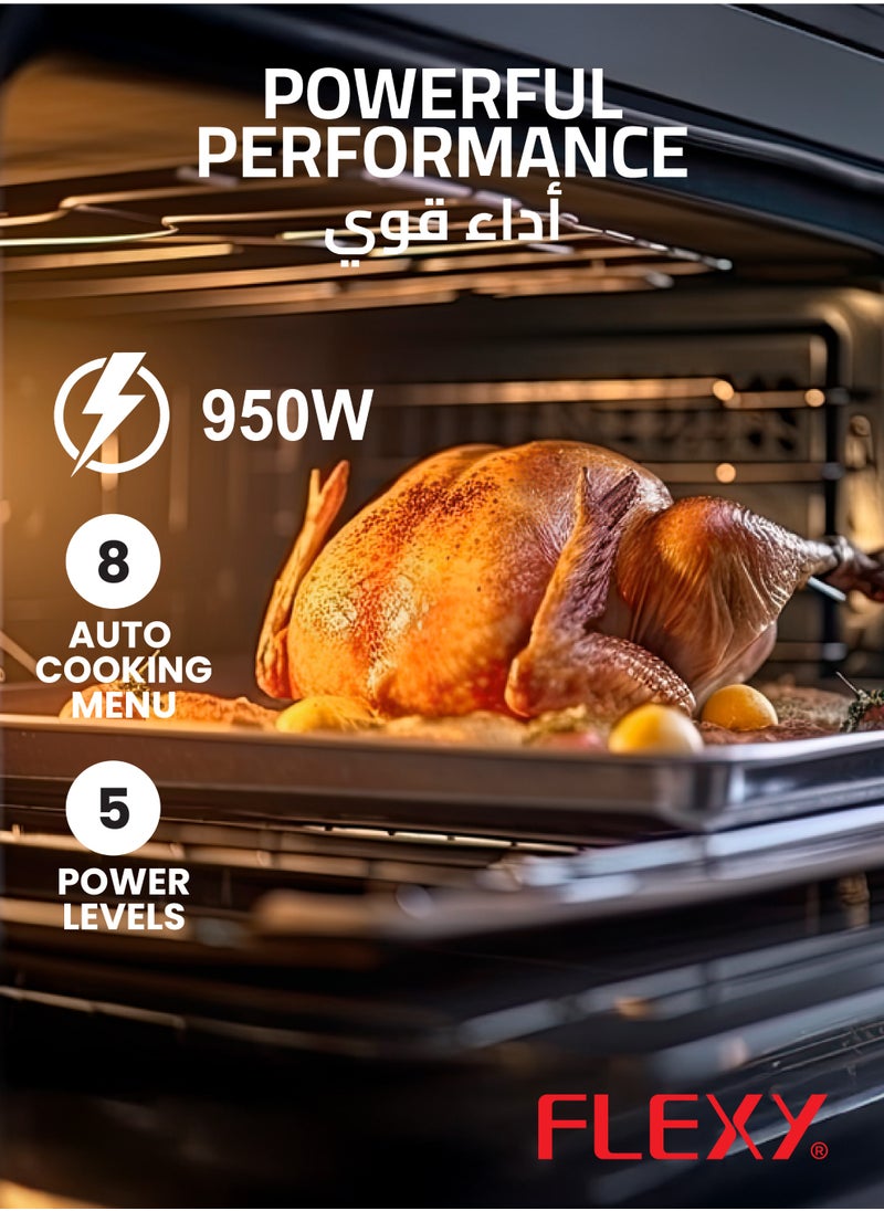 30L Built-In Microwave Oven with Grill, 950W Power, 8 Auto Menus, Timer, Defrost, Glass Door, Button & Knob Control, 2-Year Warranty