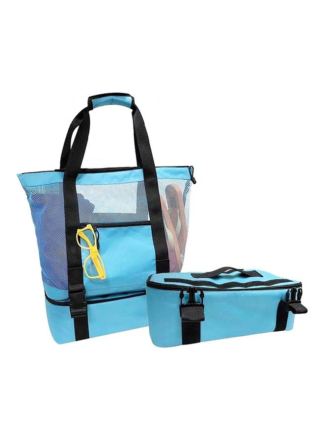 NIBEMINENT Mesh Beach Picnic Tote With Insulated Cooler Bag - Image 1