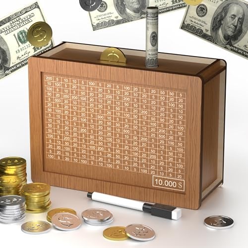 HopeFire صندوق تحدي التوفير 10000 كاش فولت صندوق توفير خشبي 10000 كيكبو صندوق توفير المال 10000 مع أرقام صندوق توفير 10000 مع قلم قابل للمسح - Image 1