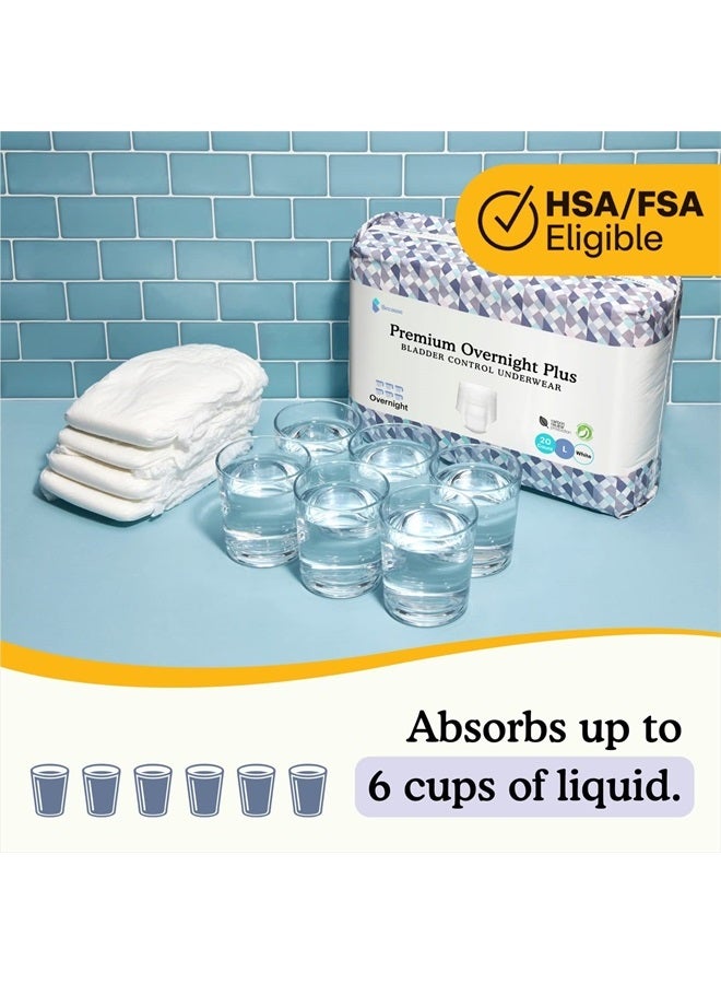 because Premium Overnight Plus Pull Up Underwear - Extremely Absorbent, Soft & Comfortable Nighttime Leak Protection - Absorbs 6 Cups of Liquid, White, Small-Medium - 20 Count  - Image 2