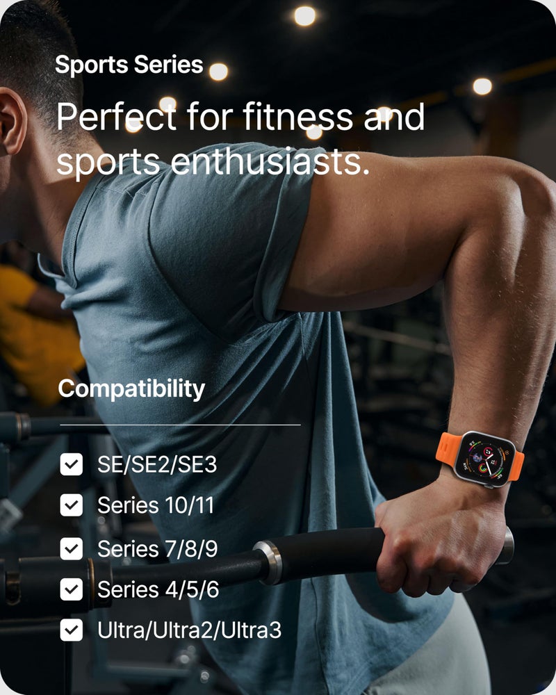 Fullmosa Soft Silicone Straps Compatible with Apple Watch Strap 49mm 46mm 45mm 44mm 42mm（Series 3/2/1,Sprot Band for iWatch Strap Ultra3/2/1 SE3/2/1 Series 11 10 9 8 7 6 5 4 3 2 1,Orange [NO Watch] - Image 3