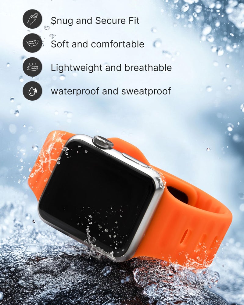 Fullmosa Soft Silicone Straps Compatible with Apple Watch Strap 49mm 46mm 45mm 44mm 42mm（Series 3/2/1,Sprot Band for iWatch Strap Ultra3/2/1 SE3/2/1 Series 11 10 9 8 7 6 5 4 3 2 1,Orange [NO Watch] - Image 2