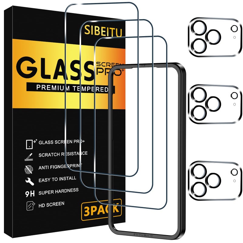 SIBEITU 3 Pack Screen Protector for iPhone 17 Pro with 3 Pack Camera Lens Tempered Glass Protector + Installation Frame, 6.3 Inch HD Clear Glass Film 9H Hardness, Scratch Resistent, Case Friendly - Image 1