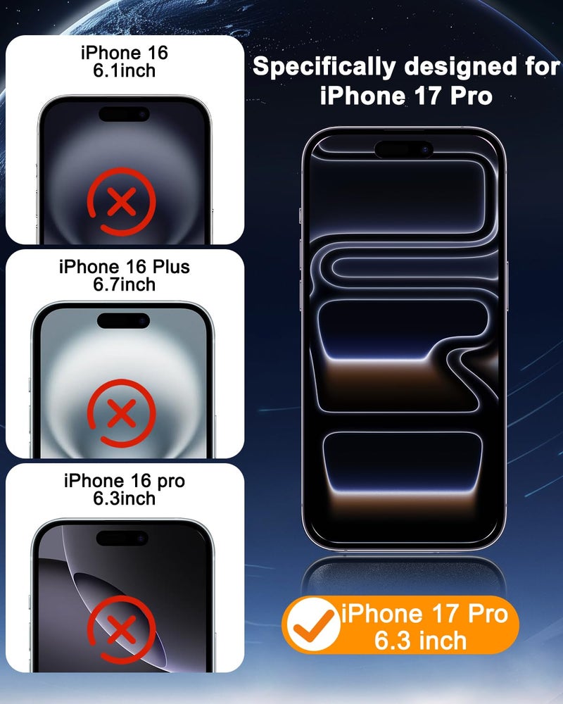SIBEITU 3 Pack Screen Protector for iPhone 17 Pro with 3 Pack Camera Lens Tempered Glass Protector + Installation Frame, 6.3 Inch HD Clear Glass Film 9H Hardness, Scratch Resistent, Case Friendly - Image 2