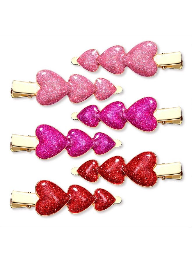 HSWE Valentine's Day Hair Clips Glitter Heart Shape Alligator Metal Clip Sparkle Rhinestone Enamel Love Heart Hairpins Sweet Triple Heart Hair Barrettes for Women Girls Styling Hair Accessory - Image 1