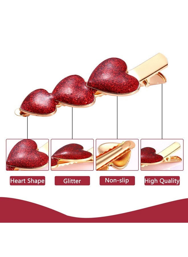 HSWE Valentine's Day Hair Clips Glitter Heart Shape Alligator Metal Clip Sparkle Rhinestone Enamel Love Heart Hairpins Sweet Triple Heart Hair Barrettes for Women Girls Styling Hair Accessory - Image 3