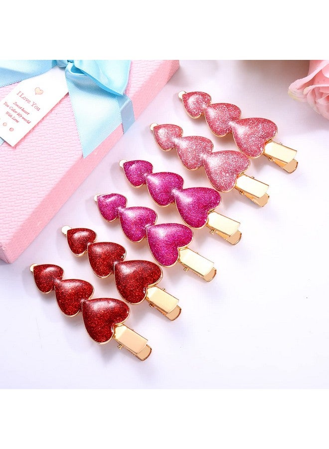HSWE Valentine's Day Hair Clips Glitter Heart Shape Alligator Metal Clip Sparkle Rhinestone Enamel Love Heart Hairpins Sweet Triple Heart Hair Barrettes for Women Girls Styling Hair Accessory - Image 2