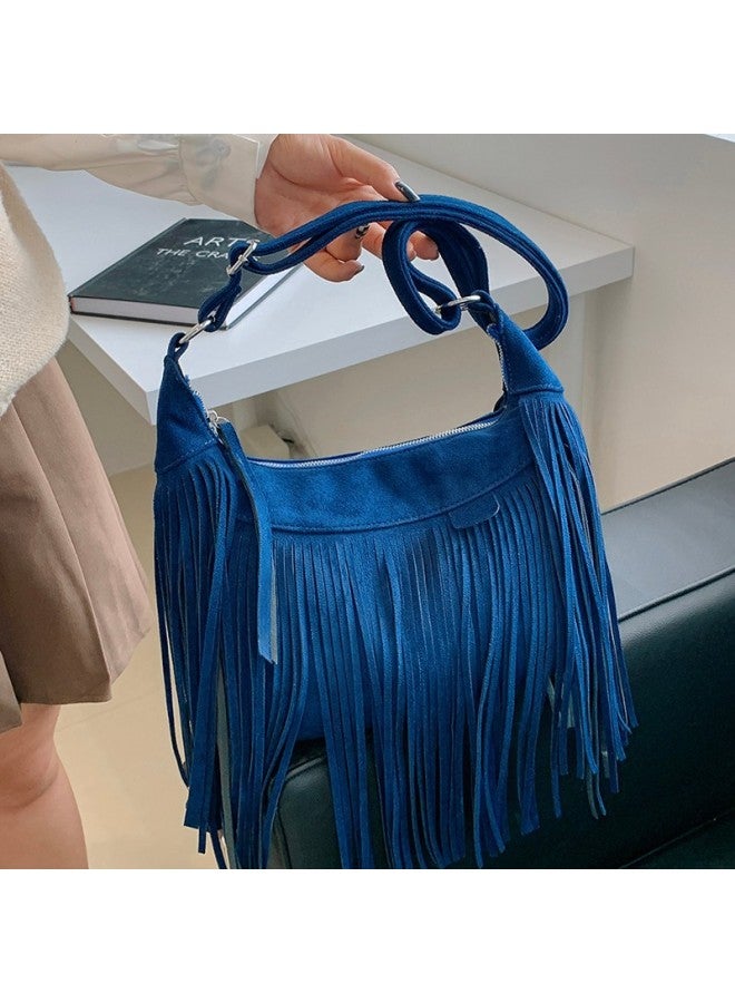 High-looking Bag For Women 2023 Korean Style Retro Fashion Shoulder Messenger Bag Internet Celebrity Textured Portable Tassel Bag-Color:Brown - Image 5