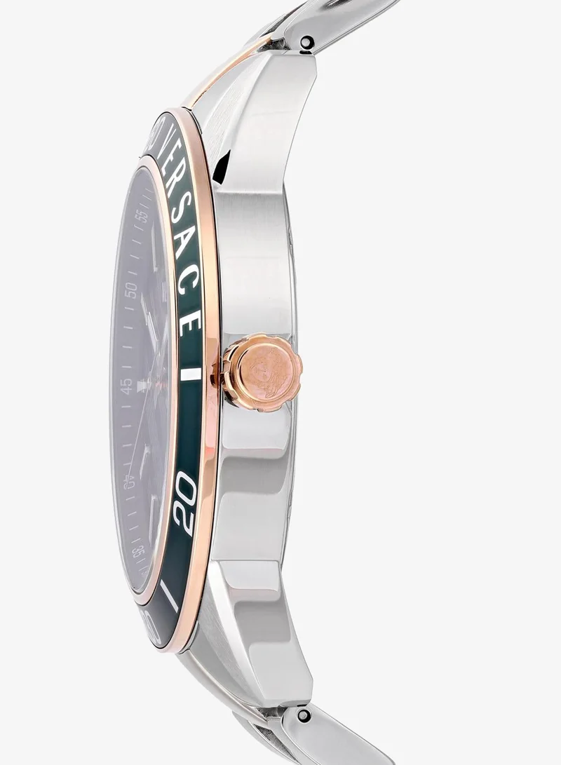 Versace Silver Greca Urban Quartz Green Dial Watch for Men | Best Price UAE