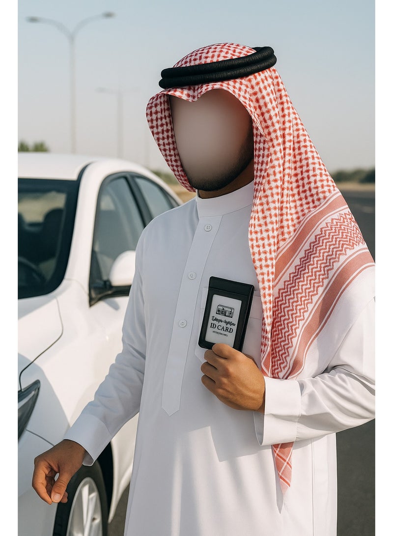 لينو حامل بطاقة جلد طبيعي فاخر، مقاس 68x100 ملم، تصميم عمودي، أسود، مناسب للمكاتب والمدارس والعمل والفعاليات - Image 3